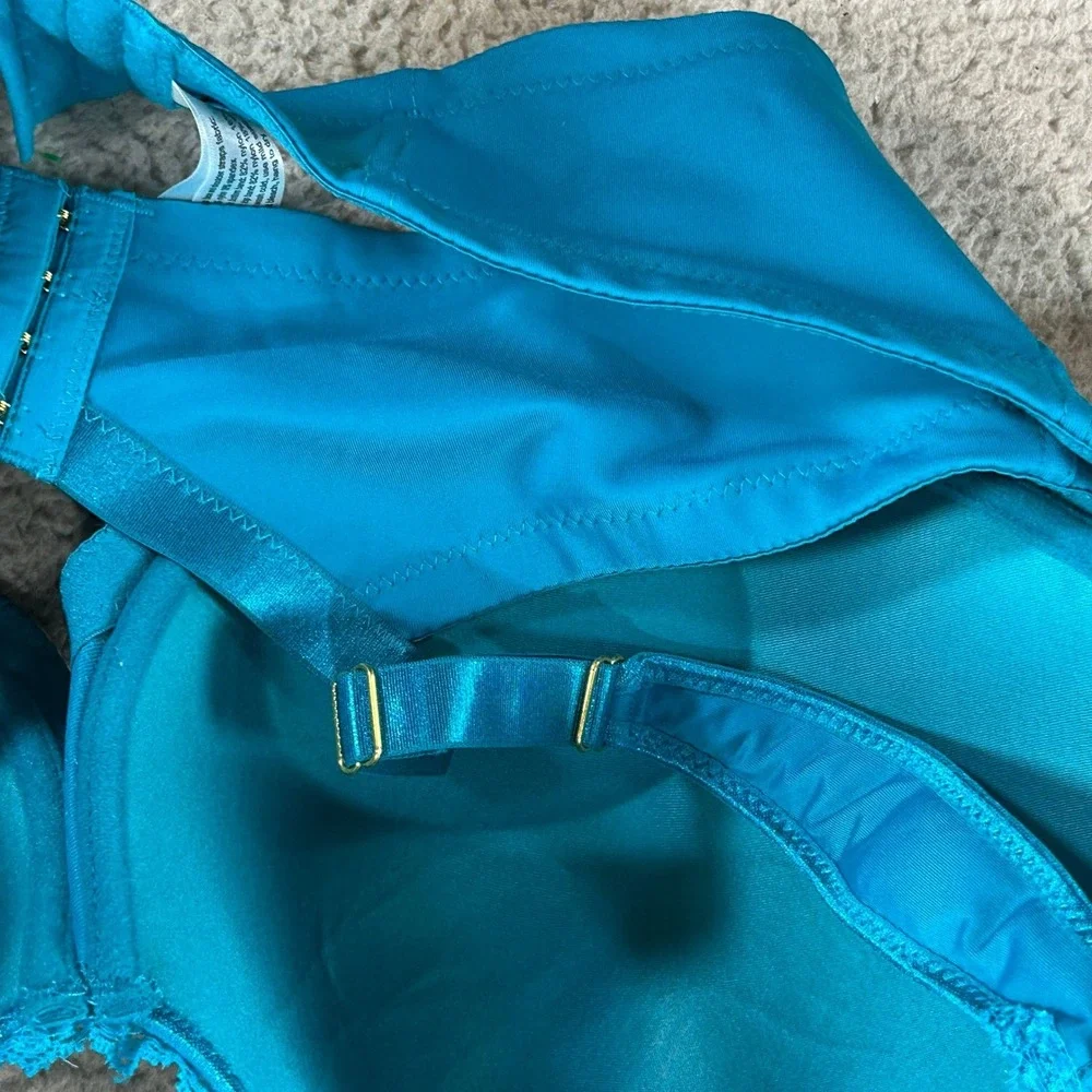 Ashley Stewart Butterfly Full Coverage Bra 40DDD Teal Blue Wide Gel Straps NEW
